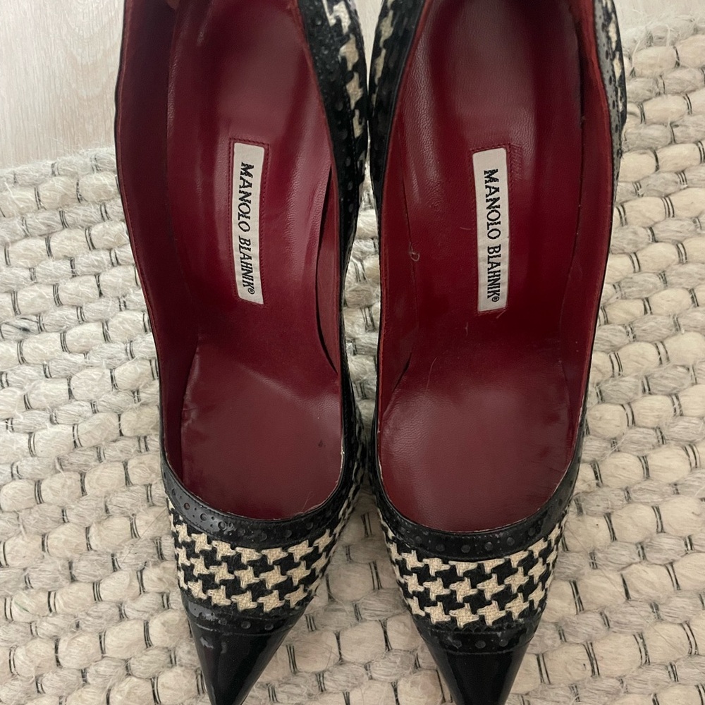 Manolo Blahnik Black and White Heels with Classic Design